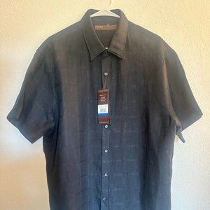PERRY ELLIS Men's Short Sleve Shirt XL, Black Linen NWT